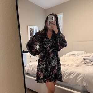 Express Floral Long Sleeve Dress - Black and Purple